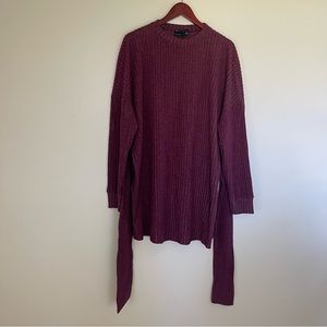ASOS Curve Burgundy Pullover Long Sleeve Belt Crewneck Sweater  Size 12